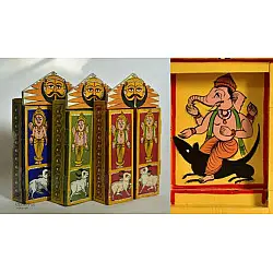 Kathanik . कथनिक ☀ Kaavad a Wooden Shrine - Ganesh &  Mushak { Single piece } ~ 7